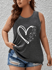Plus Size Womens Navy Blue Tank Top with Heart and Butterfly Design Sleeveless Activewear