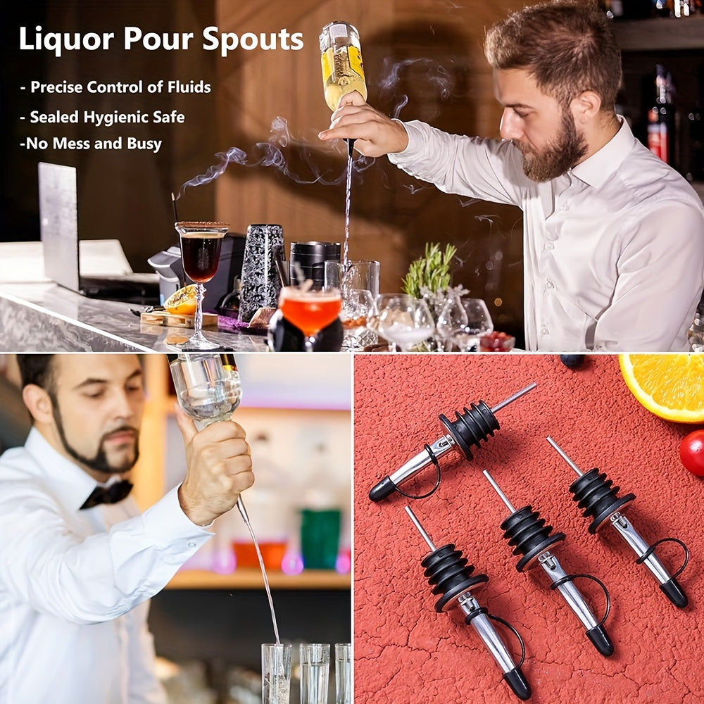 Stainless Steel Pourer Sets with Rubber Dust Caps for Bar Accessories