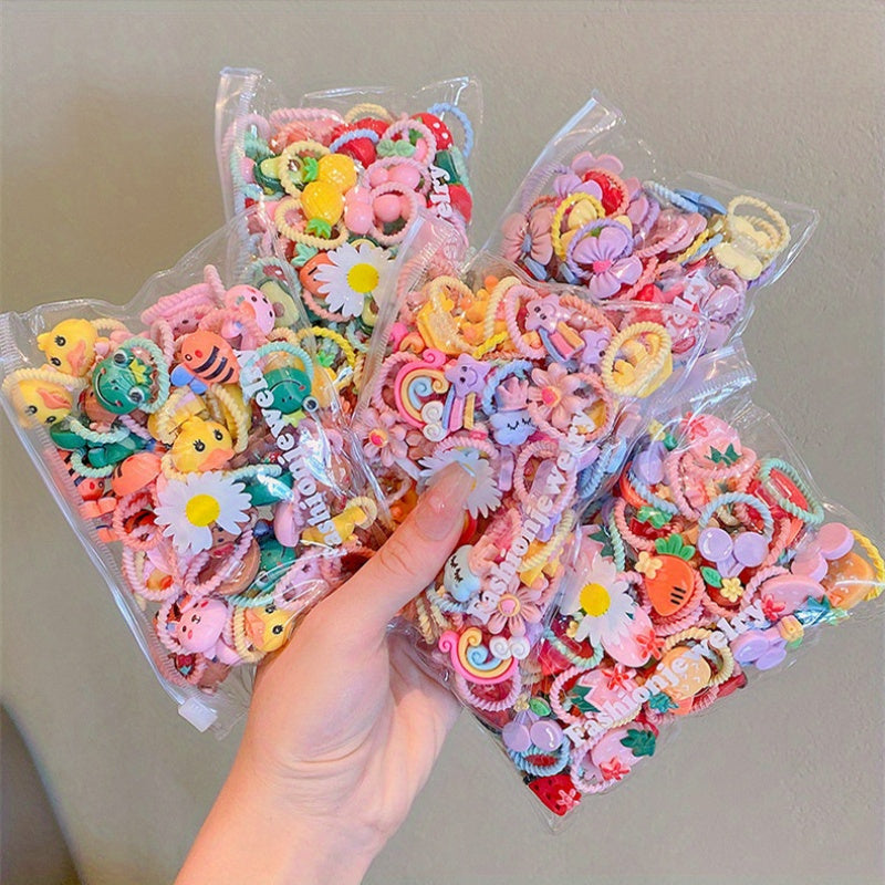 20-Pack Flower Hair Ties for Women Girls Plastic Hair Bands with Fruit and Animal Details