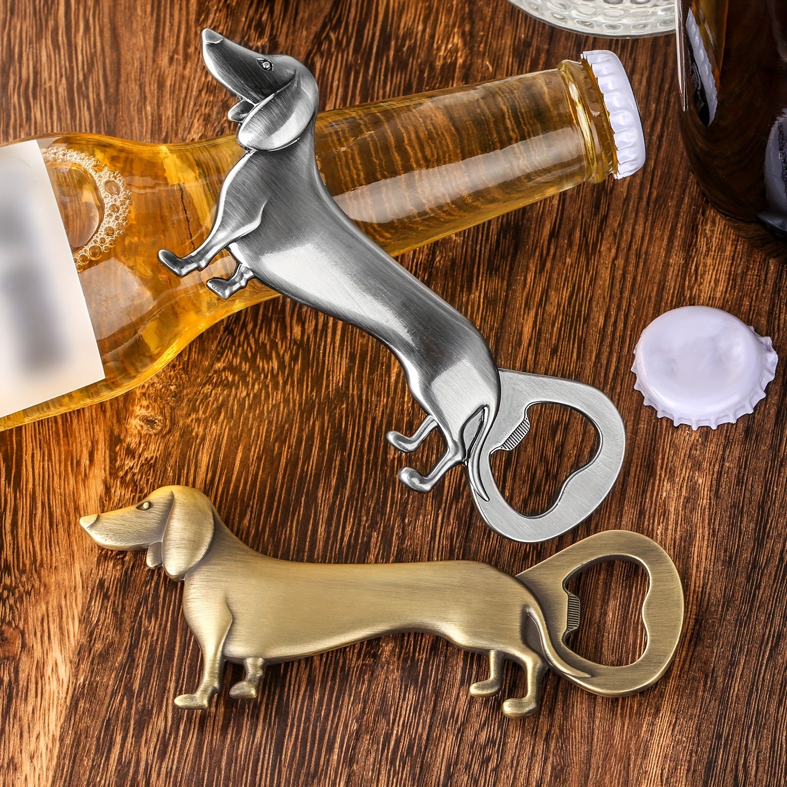 Abrebotellas Dachshund para cerveza, vino y jugo con funda de terciopelo para bares y uso doméstico