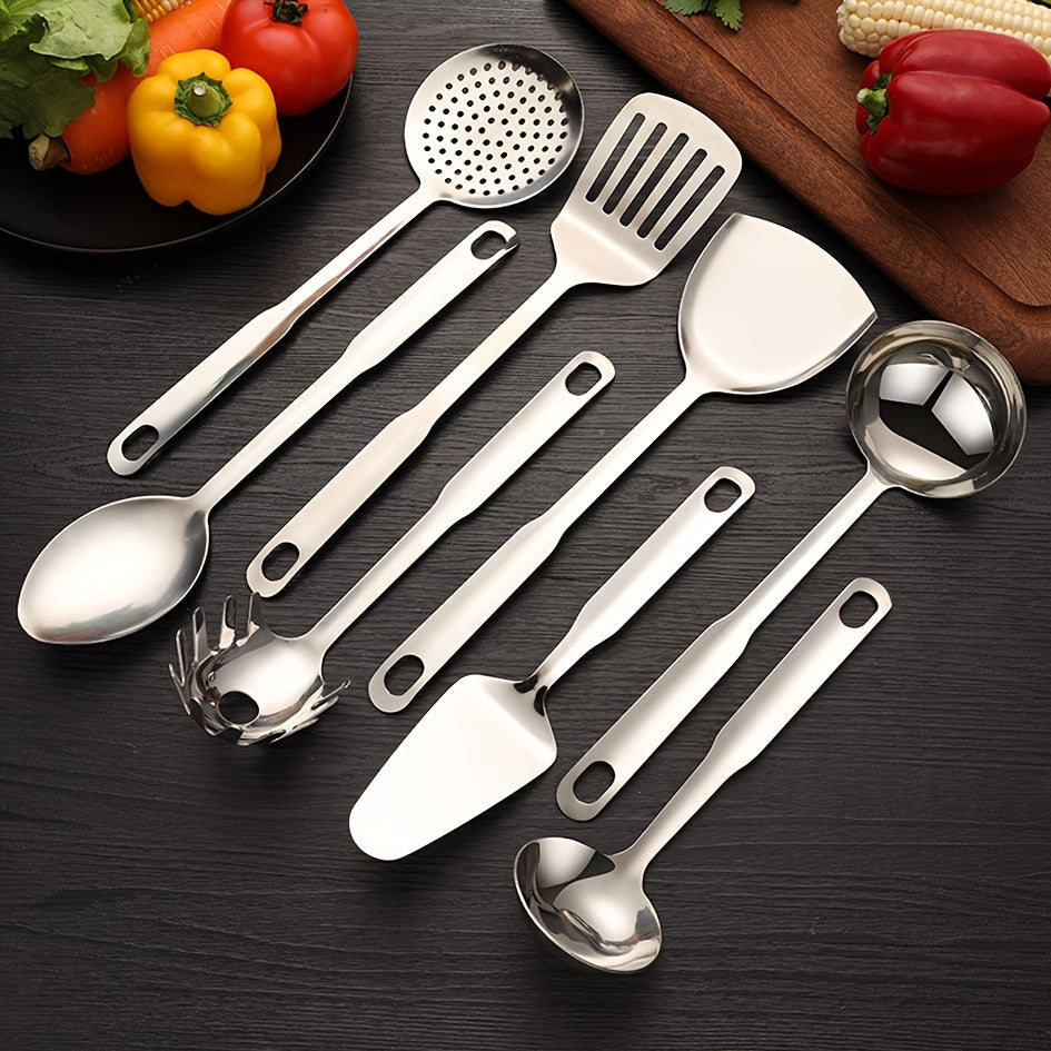 8-Piece Stainless Steel Kitchen Utensil Set with Comfortable Handles, Dishwasher Safe