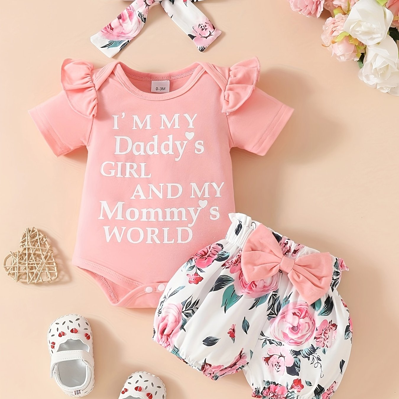 Girls Summer Outfit Set 3 Pieces Romper Shorts Headband Toddler Baby Girl Clothing