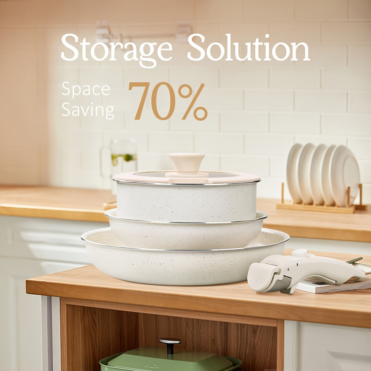 Aluminum Cookware Set with Removable Handles Nonstick Stackable Pots Pans