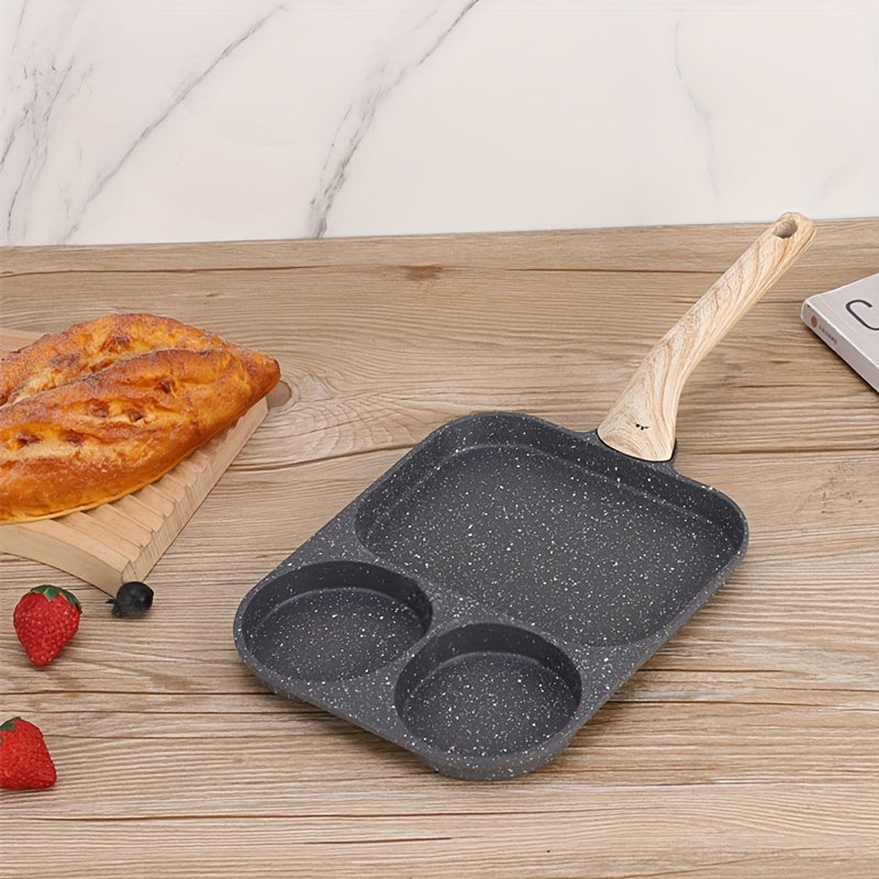 Sartén de aluminio antiadherente 3 en 1 para huevos y panqueques, cocina de inducción a gas, sartén multi-sección para desayuno