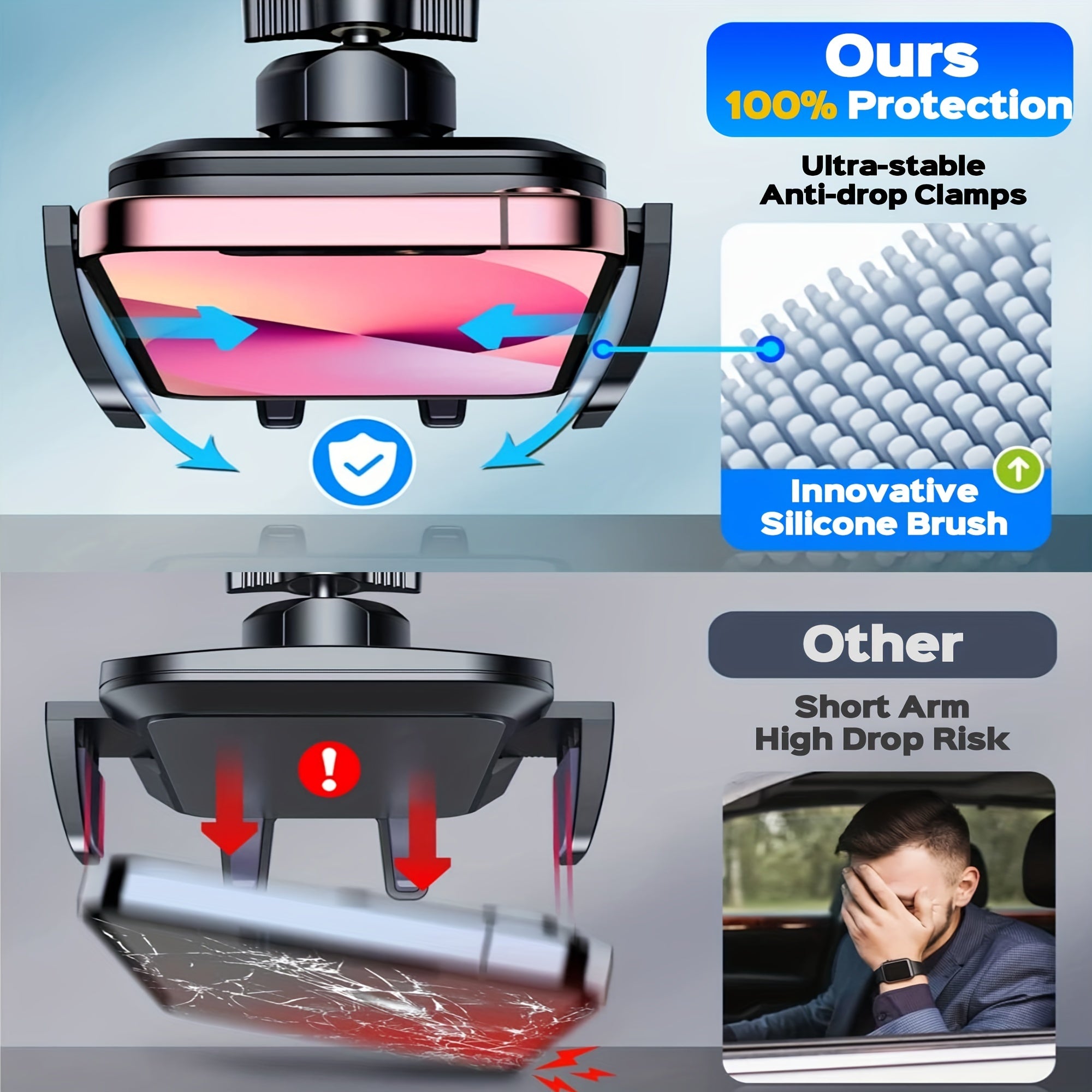 Soporte universal para teléfono de coche con brazo oscilante para compatibilidad con rejillas de ventilación