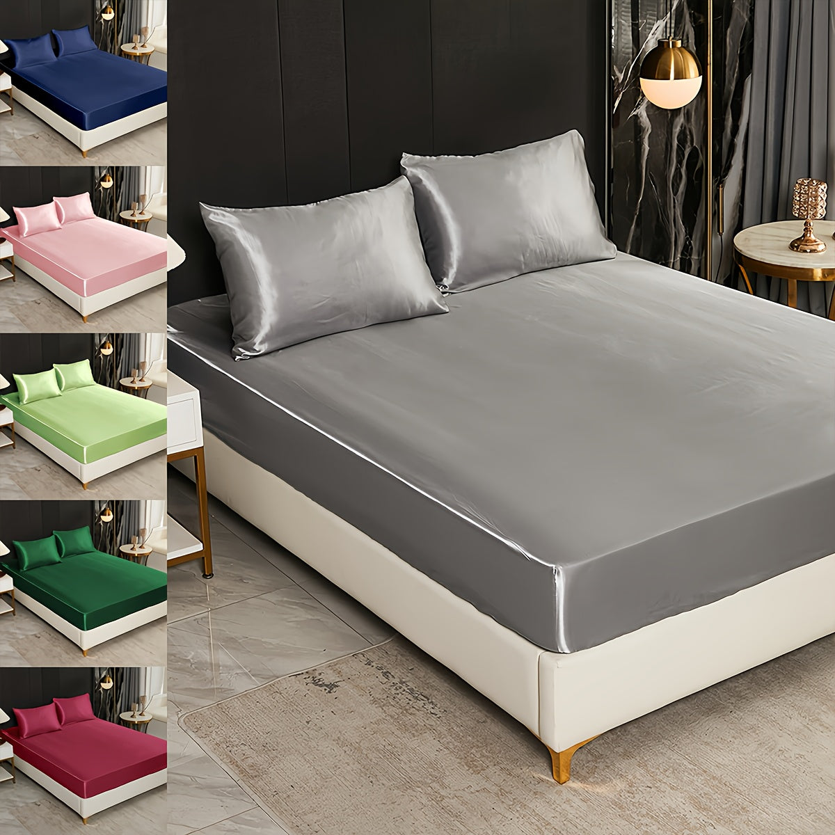 Satin Fitted Sheet Queen Size Soft Bedding for Bedroom Guest Room Hotel