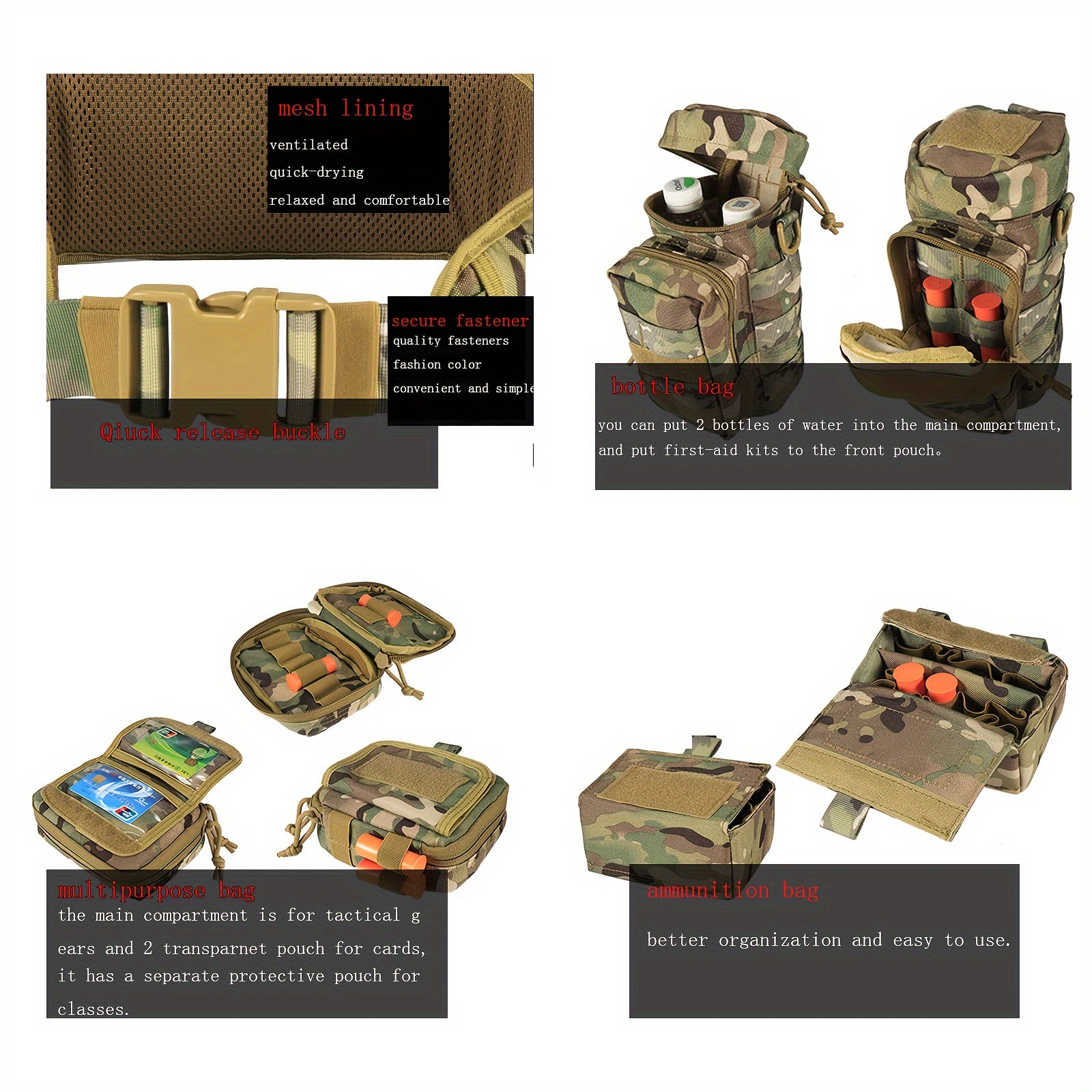 Tactical Utility Belt Set with MOLLE System Camouflage Polyester for Hunting and Fishing