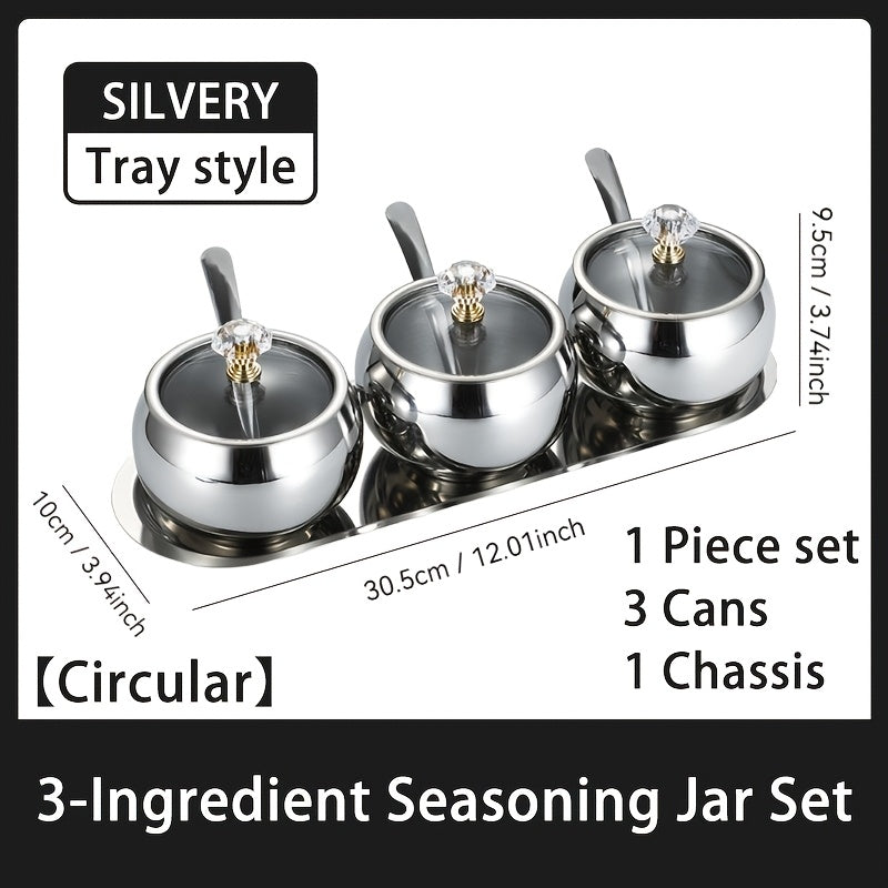 Stainless Steel Seasoning Jar with Lid and Spoon for Spices Coffee Sugar Tea