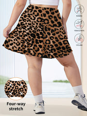 Plus Size High-Waisted Flared Skirt Shorts Tummy Control Leopard Print Summer Comfortable