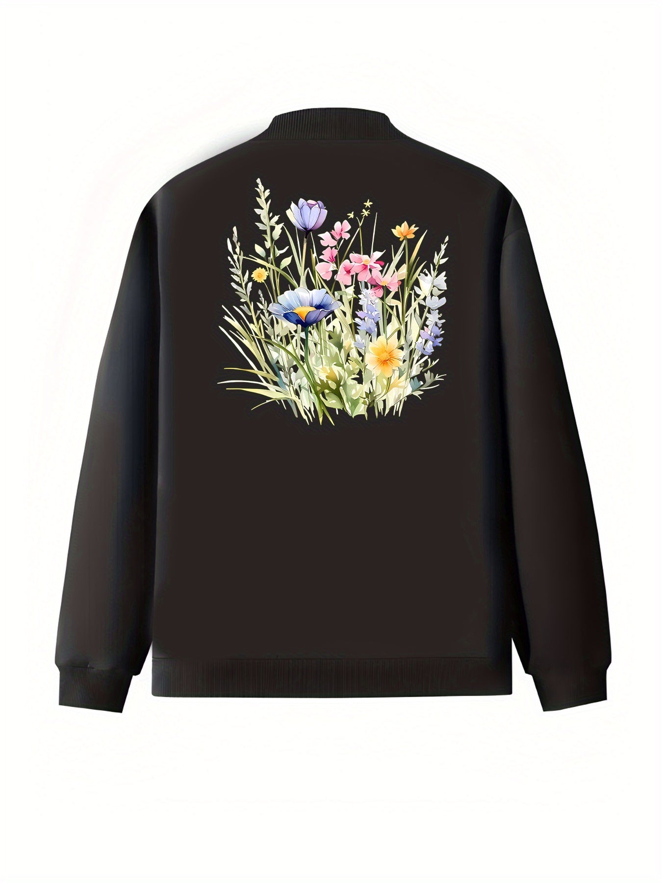 Women's Plus Size Bomber Jacket Polyester Floral Print Long Sleeve Casual Outerwear