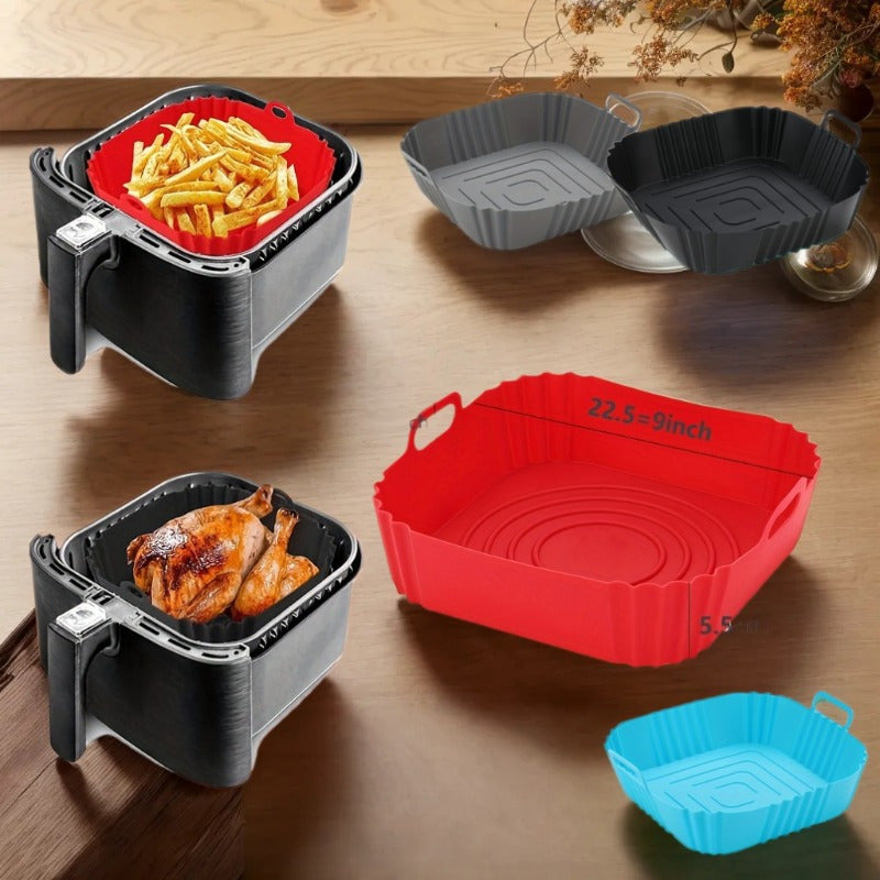 2 Silicone Air Fryer Liners for Pizza & Fried Chicken - Reusable, Non-Stick, Oven Safe