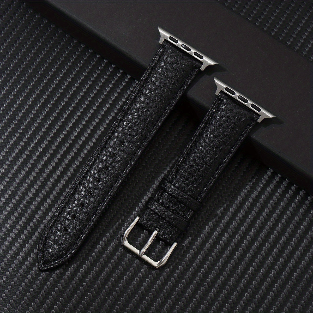 Navy Blue Synthetic Leather Watch Band for Apple Watch with Stainless Steel Clasp Compatible with Series 3-9