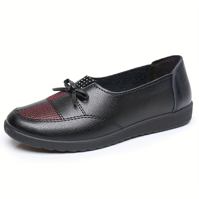 Women'S Slip-On Loafers Black Red Accents Round Toe Flats Allseason