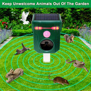 Outdoor Solar Ultrasonic Animal Repeller with Motion Light Sensor and Adjustable Sound and Flashing LED Lights