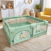 Green Metal Playpen for Kids Indoor Outdoor Safety Barrier with Anti-Slip Base