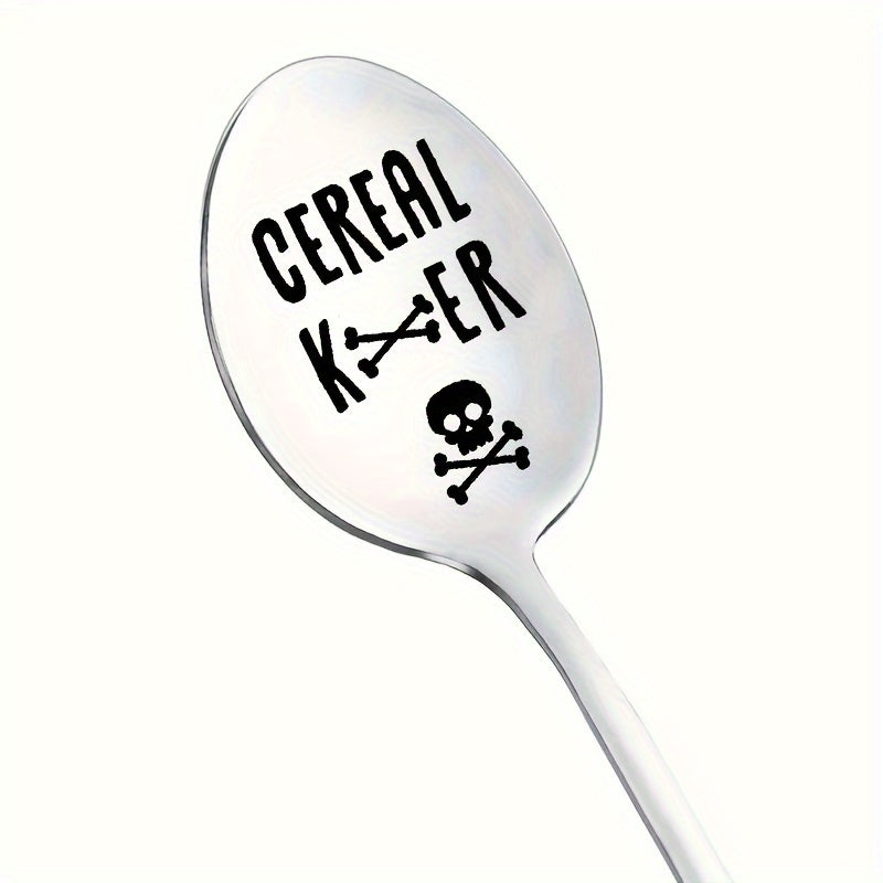 Cuchara de cereal de acero inoxidable grabada, regalo para amantes del desayuno
