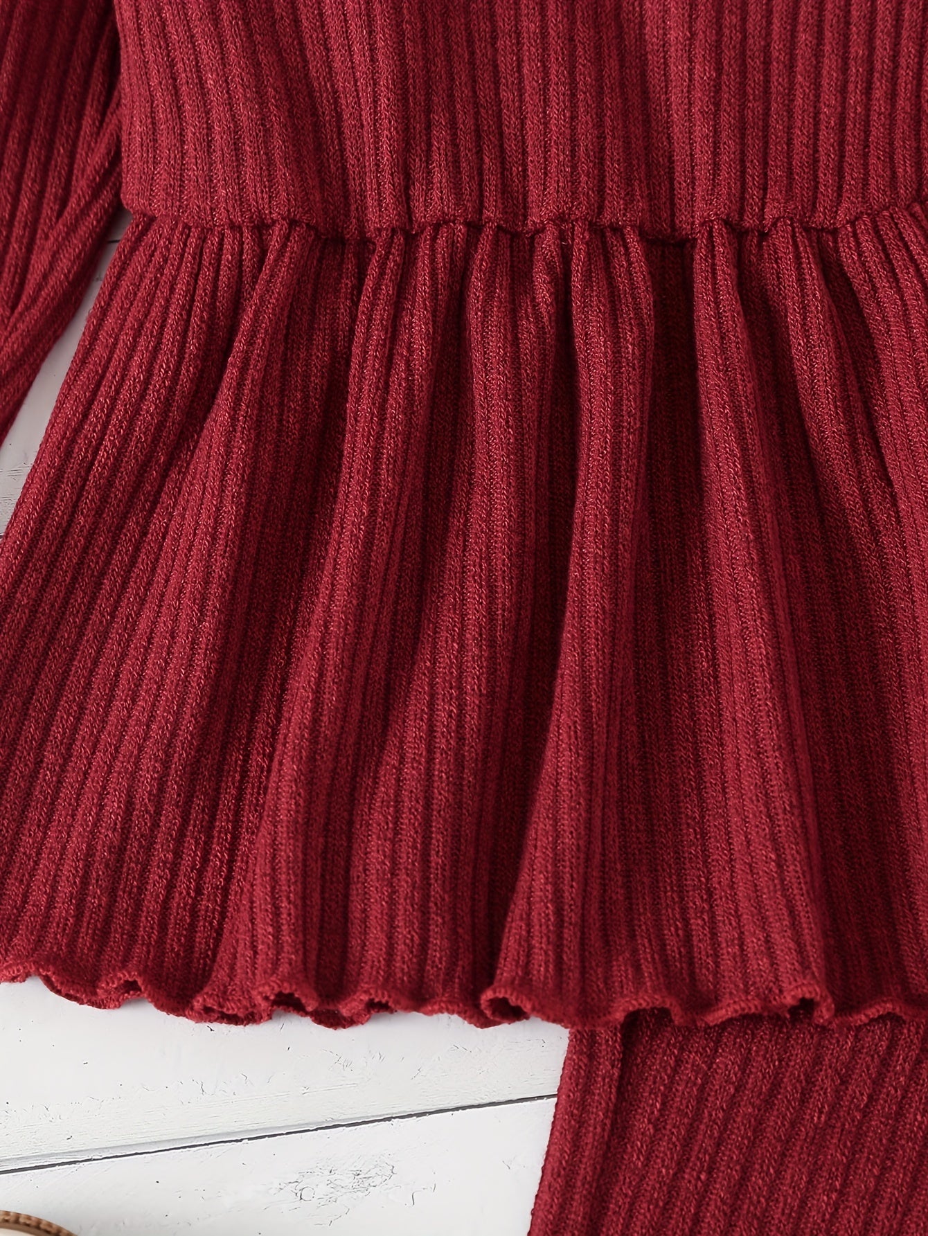 Girls Outdoor Clothing Set 2-Piece Long Sleeve Flared Top and Pants Solid Color