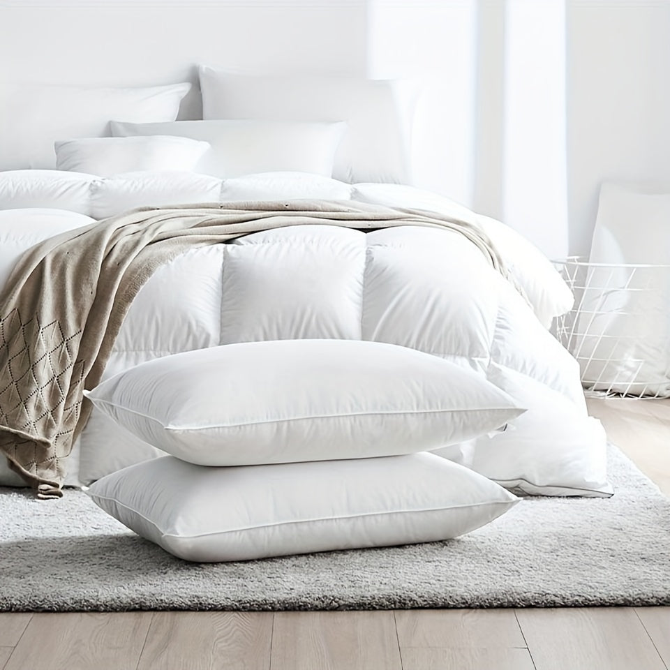 Luxury White Goose Feather and Down Pillow with Breathable All-Season Bedding
