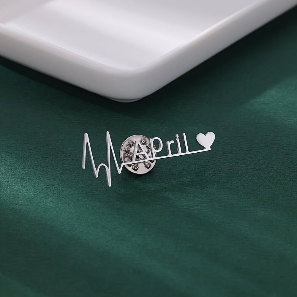 Unisex Stainless Steel Brooch Pin with Personalized Electrocardiogram Heart Design for Gifting