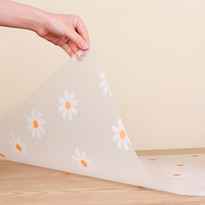 EVA Waterproof Shelf Liner with Daisy Pattern Non-Adhesive Drawer Mat for Kitchen Cabinets