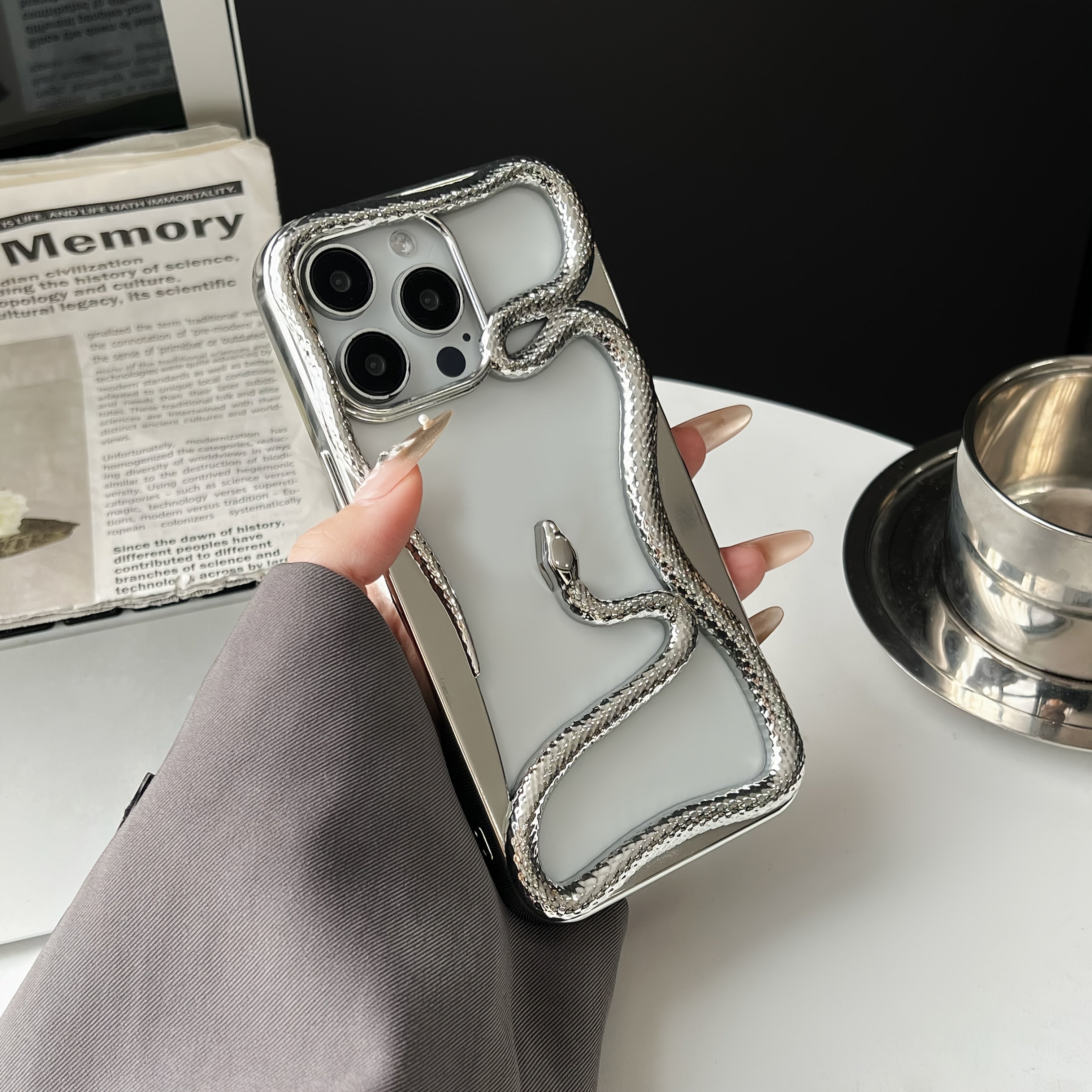 Small Snake Design Electroplated TPU Phone Case for iPhone 11-16 Drop Proof