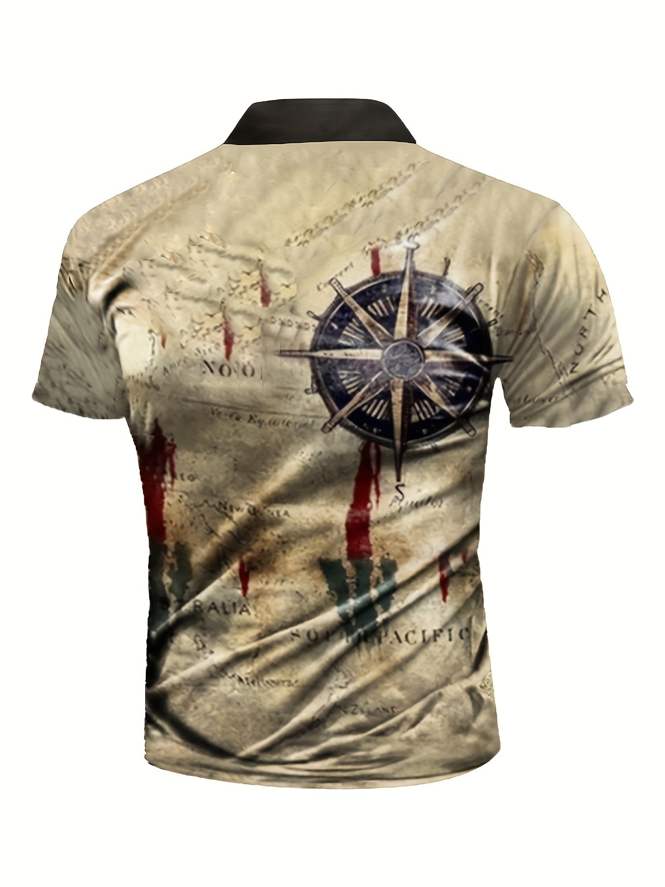 Plus Size Vintage Casual 3D Compass Print Golf Shirt for Men Summer Stretchable Polo