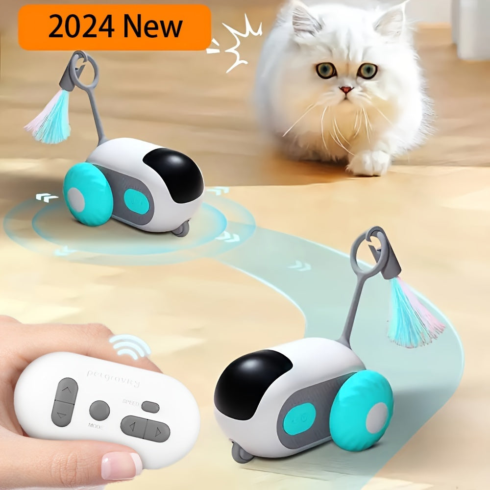 Electric Cat Toy Car with Remote Control and Autopilot Mode for Interactive Play