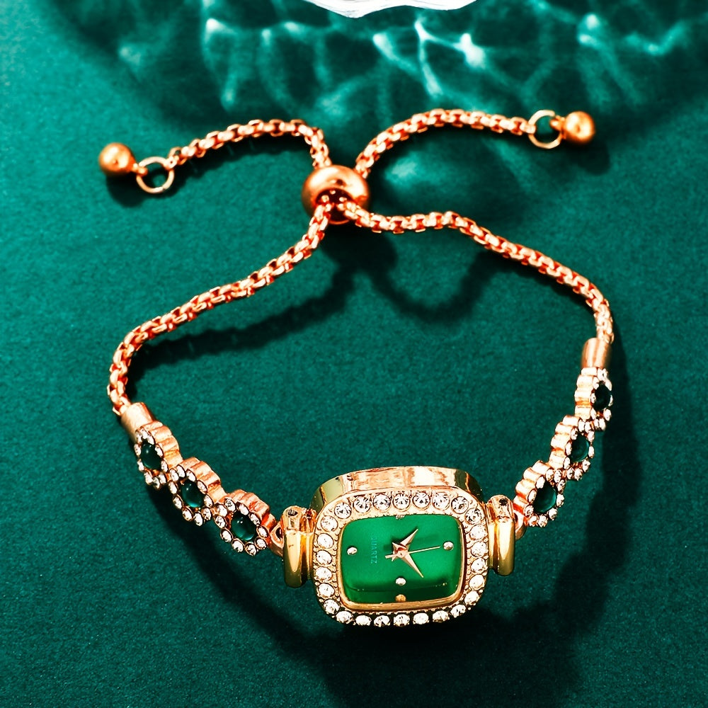 Women’s 6-Piece Rhinestone Quartz Watch Jewelry Set Square Case Adjustable Zinc Alloy Band Gift