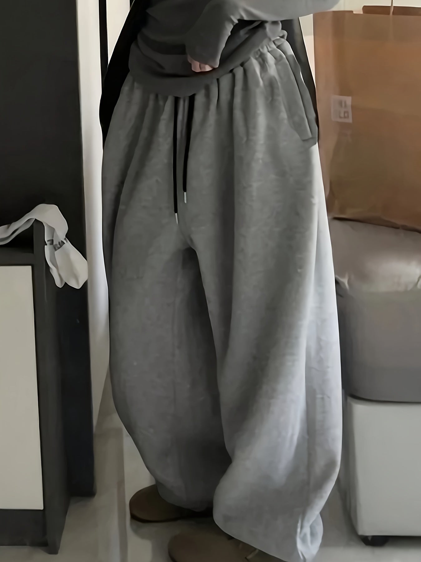 Women's Monochrome Drawstring Waist Jogging Pants All-Season Casual