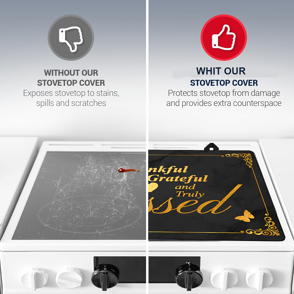 Extra Large 28.5x20.5 Inch Anti-Slip Glass Stove Top Cover Protects Electric Cooktops