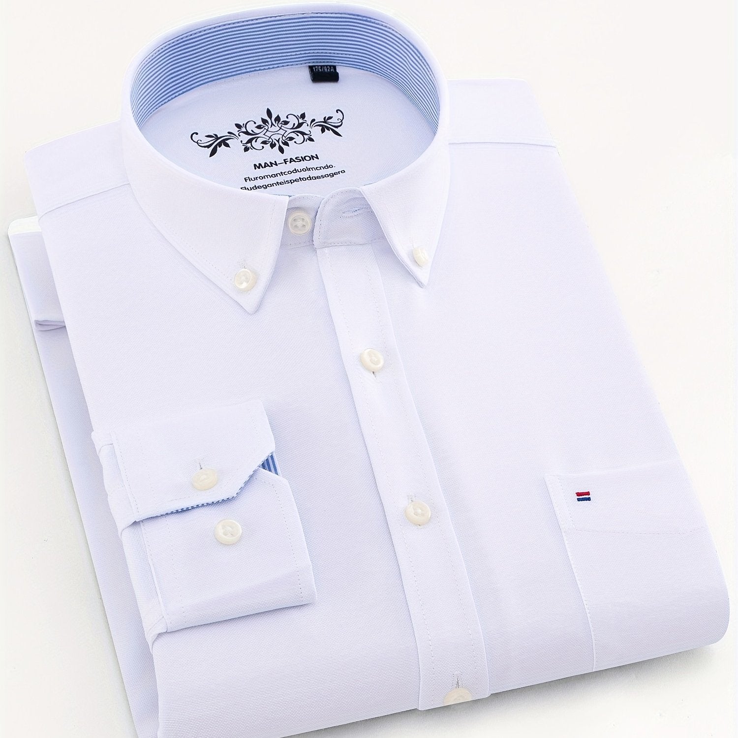 Мужская рубашка из хлопка и полиэстера однотонного цвета с длинными рукавами и карманом