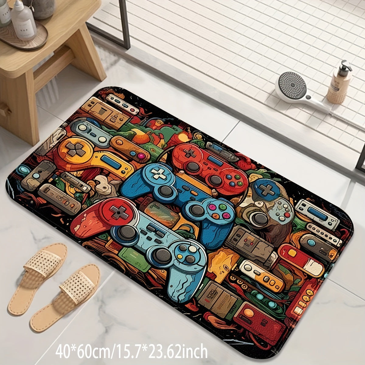 Retro Gaming Controller Rug Non-Slip Door Mat for Game Room Bedroom Entry