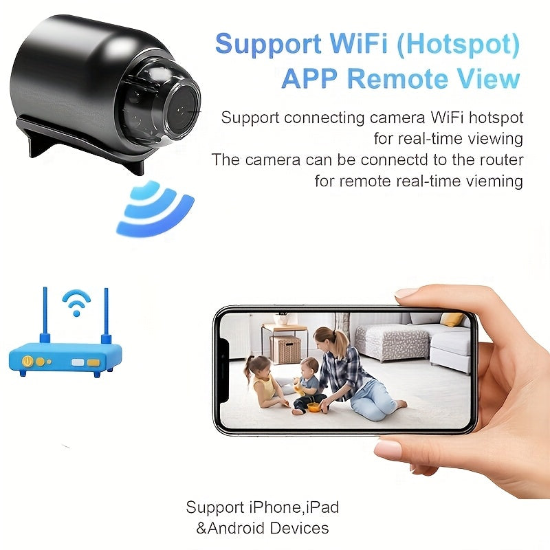 Indoor WiFi Security Camera 480P App Control USB Powered Black Cylindrical
