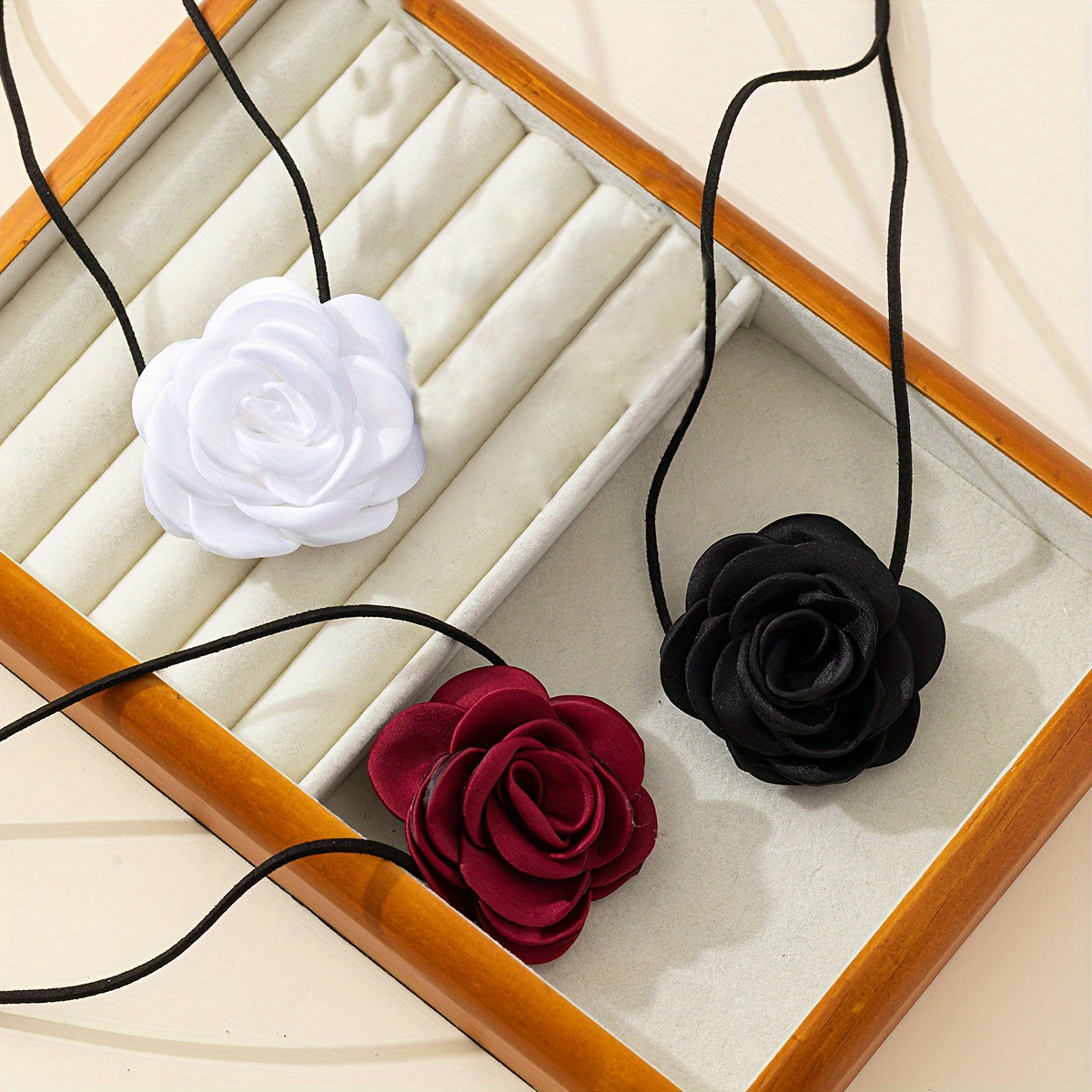Set of 3 Fabric Rose Flower Necklaces for Women Multiway Jewelry for Parties and Daily Wear