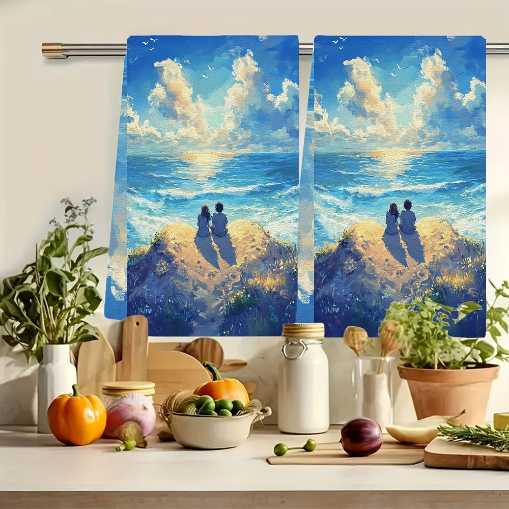 2 ta Ultra-Soft yuvuvchi oshxona sochiqlari, Anime juftligi, yurak, qum tepaligi, 40x60 sm
