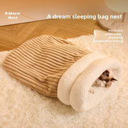 360° Wrap Plush Cat Sleeping Bag Beige Light Brown Winter Cozy Snuggle Bed