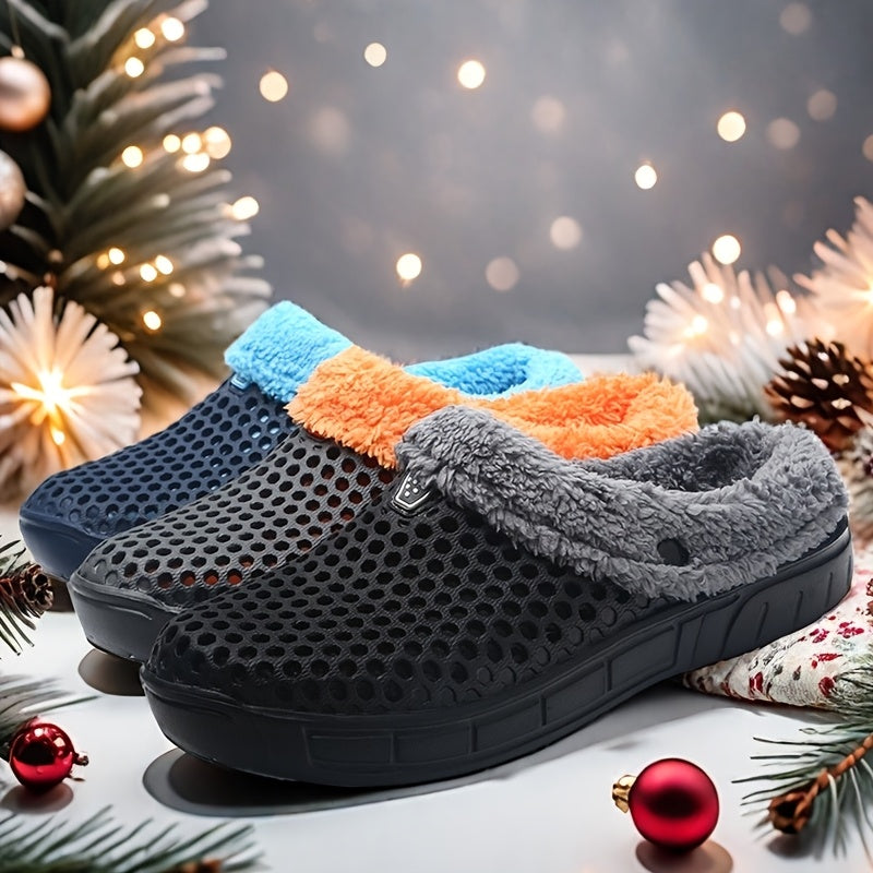 Women's Hollow Out Clogs Slip-On Plush Lined Warm Casual Shoes Plus Size