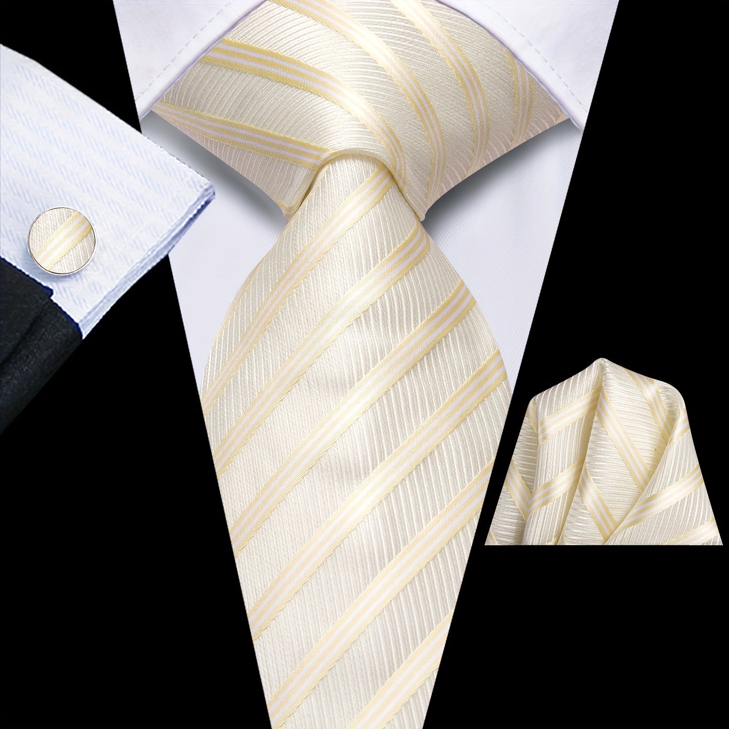 Men's Classic Striped Necktie Set with Cufflinks for Business and Party