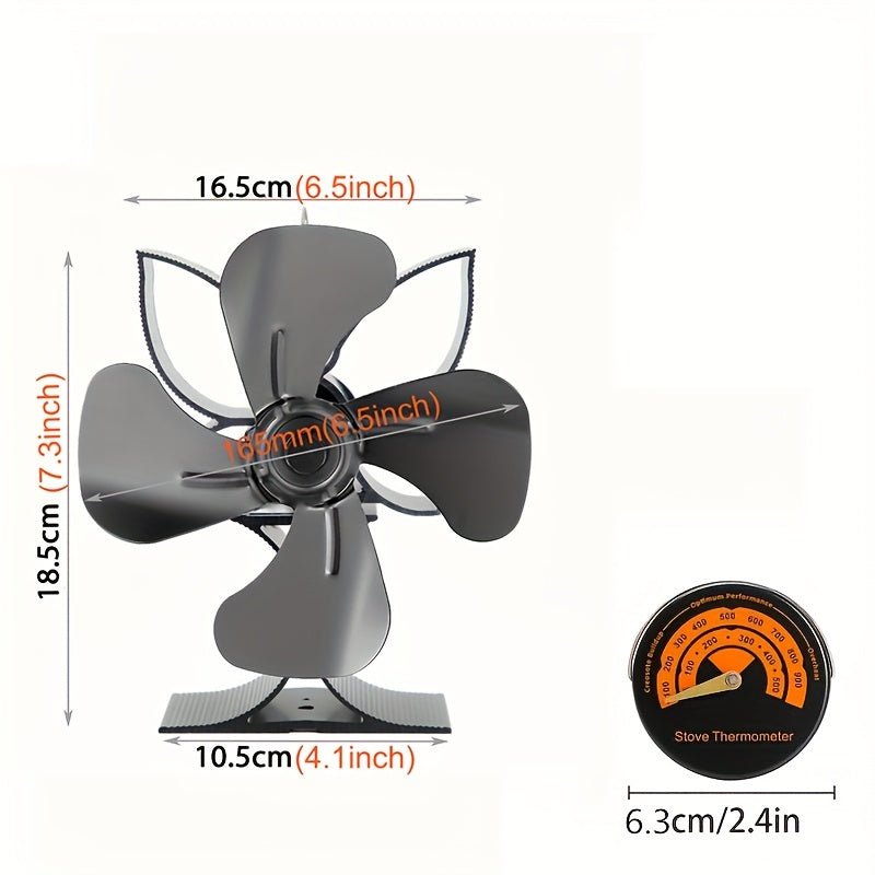 Wood Stove Fan 4-Blade Heat-Driven Wall Fan for Home Heating, No Electricity