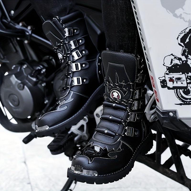 Men's High Top Boots Outdoor Casual Rubber Sole Lace Up Solid Color