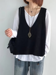 Plus Size Women's V-Neck Vest Solid Color Sleeveless Layering Top