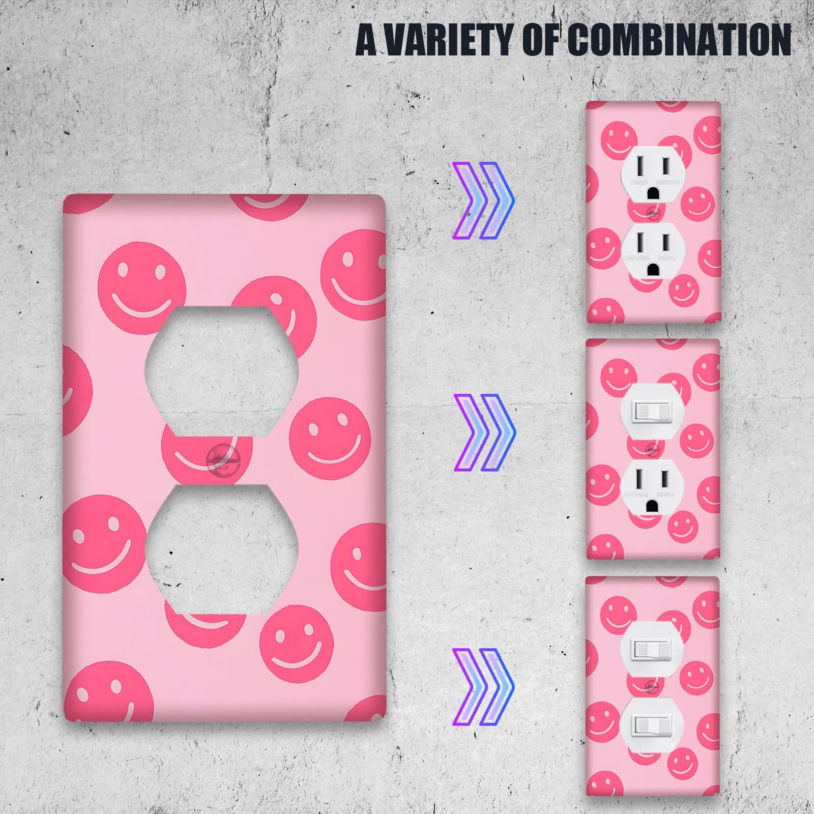 Pink Smile Face Wall Plate Cover Decorative Light Switch Outlet Panel for Bedroom or Kitchen