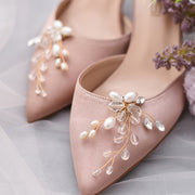 Set of Bridal Pearl Shoe Clips with Floral Beading for Weddings and DIY Decor