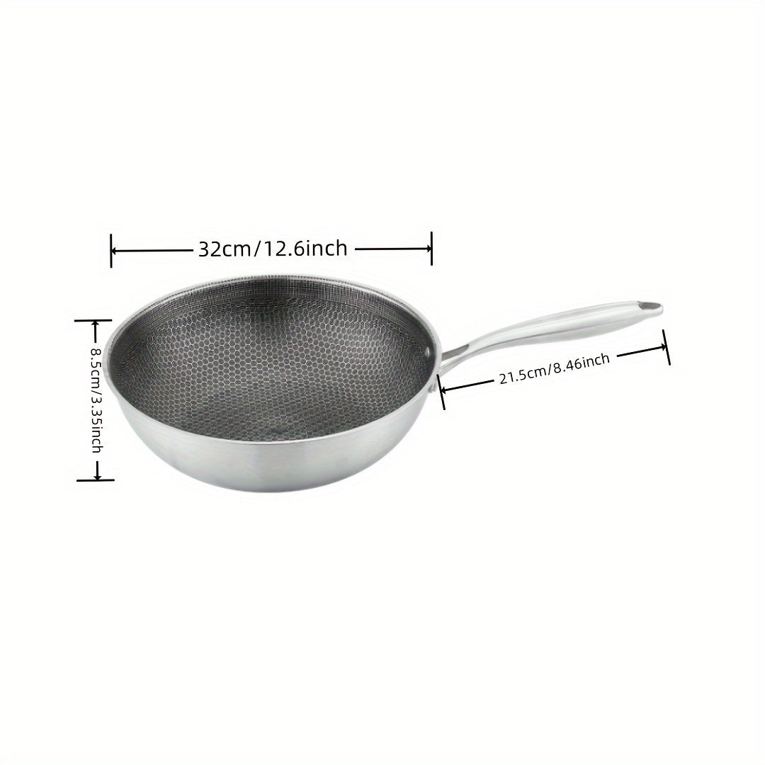 Lightweight Stainless Steel Wok Non-Stick Honeycomb Design Durable Scratch Heat Resistant Cooking Pan