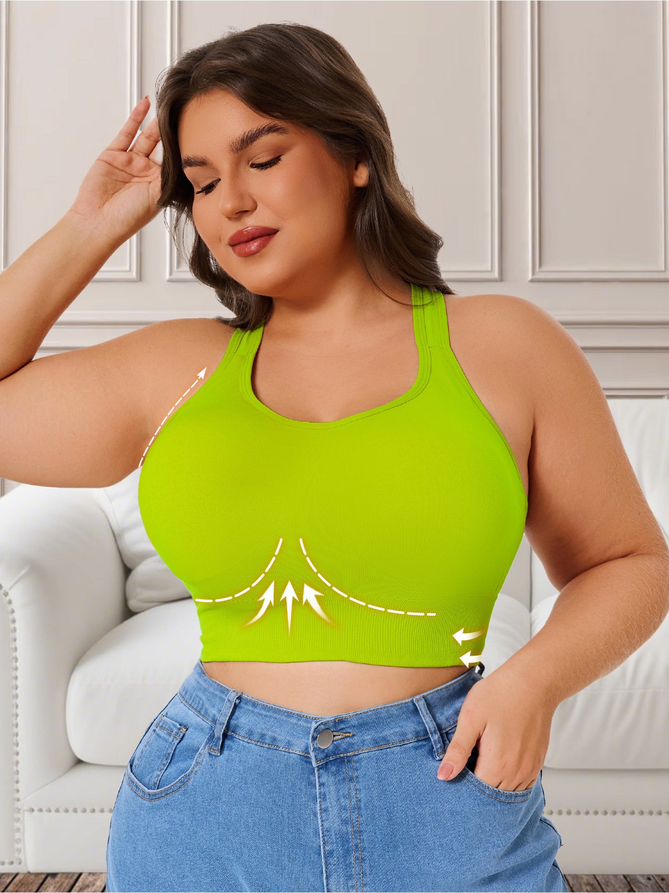 Women's Breathable Sports Bra Plus-Size Support Removable Padding