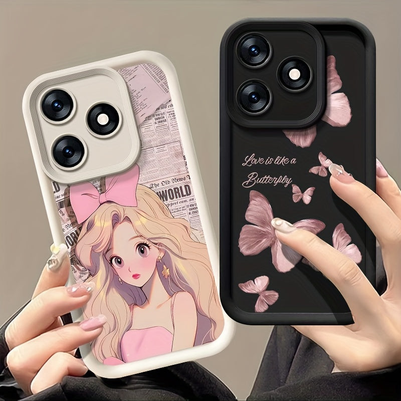 Cute Butterfly Girl Silicone Phone Case for TECNO Spark 10 10C 20 20C Go 2024 Shockproof Drop Protection