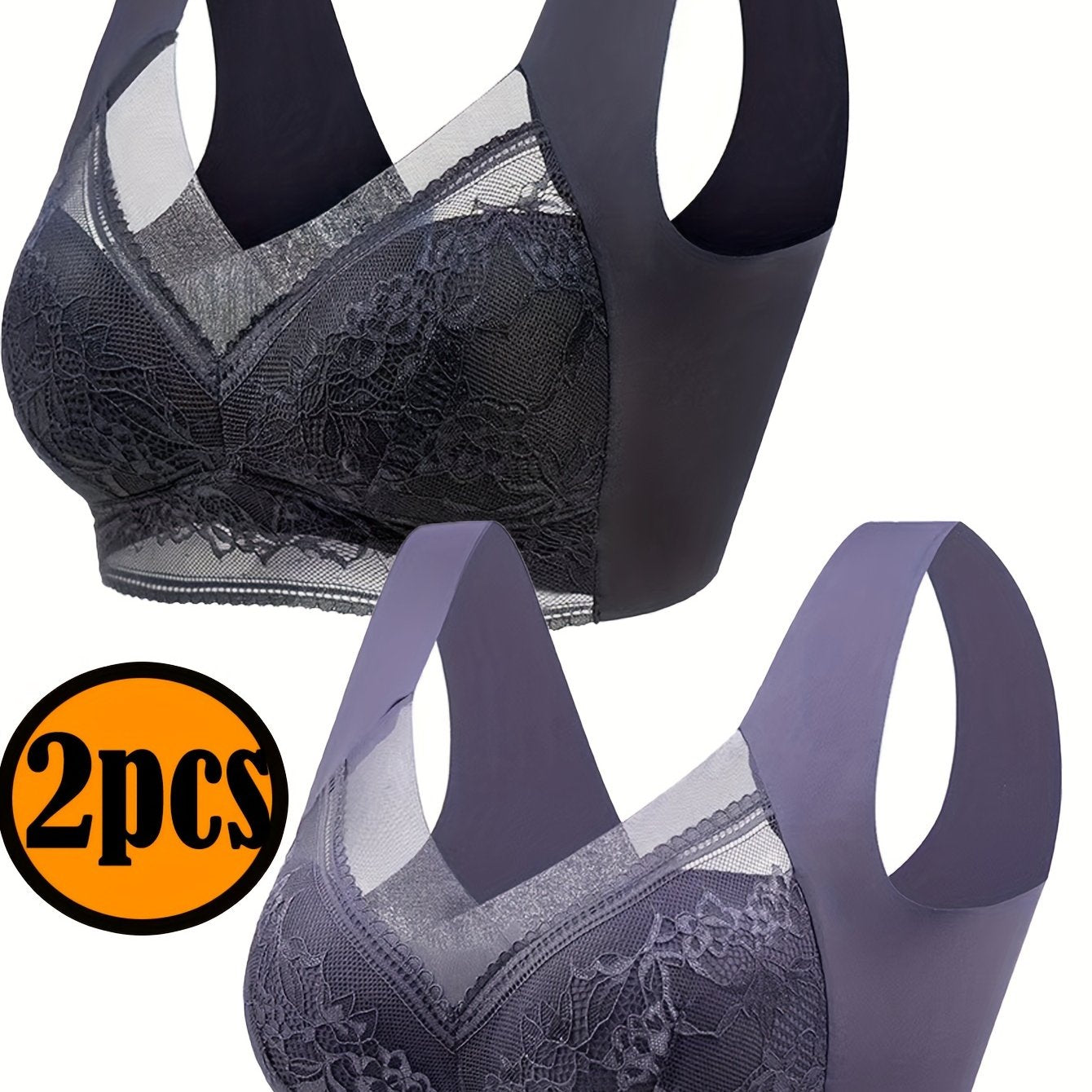 Women's Floral Lace Wireless Tank Bra Full Coverage Push Up Lingerie