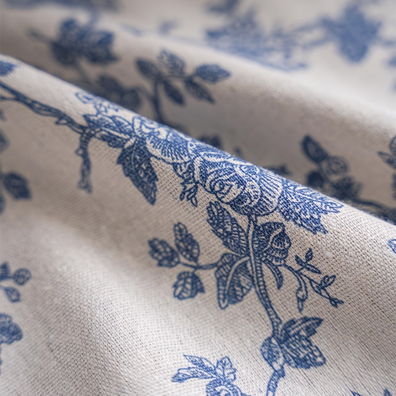 American Country Flower Cotton Linen Curtain Beige Fringed Window Drapery for Living Room Bedroom Kitchen