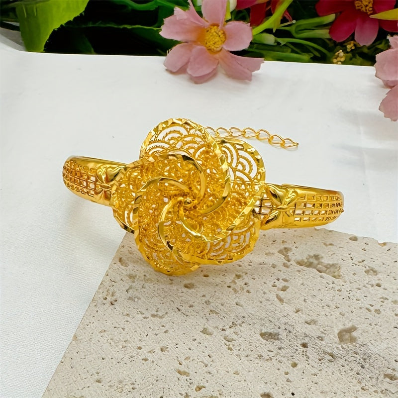 Vintage Floral Jewelry Bracelet Gold Plated Copper Wedding Party Accessory