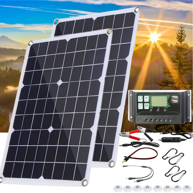 2-Piece 40W Solar Panel Kit with Dual USB Outputs and Controller for Car Boat RV Camping